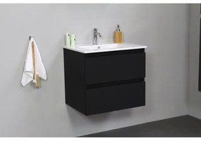 Basic Line Bella Badkamermeubelset - 60x55x46cm - 1 wasbak - Keramiek - Wit - 1 kraangat - Zonder spiegel - Melamine Zwart mat SWGA60MZP1