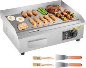 VEVOR Elektrische Grill Commerciële Bakplaat (535 x 300 mm) 3200 W met 50-300 °C instelbare temperatuurregeling, bakplaat met 2 spatels, 2 borstels en 4 voetpads voor biefstuk