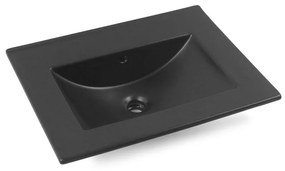 Fontana Lento wit badkamermeubel ribbelfront met zwarte wastafel 60cm zonder kraangat en ronde spiegel