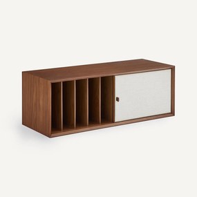 Vinylkast, B110 x D42 cm, walnootfineer en stof, ARCHIVITA XL