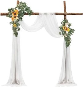VEVOR Bruiloft Boog Bloemen, Gele Bloemen voor Bruiloft Boog met Gordijnen (Set van 3) - 2 Bloemstukken, 1 Transparant Gordijn, voor Ceremonieboeketten, Receptie Achtergronddecoratie