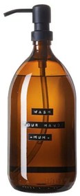 Wellmark Handzeep bruin glas zwarte pomp 1000ml tekst WASH YOUR HANDS..MUM Zwart label 8720165018123