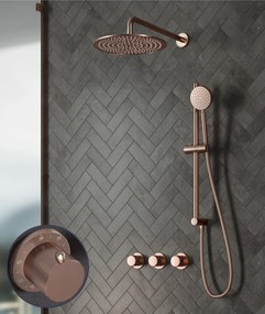 Saniclear Plus Stripes inbouw regendouche met 20cm hoofddouche, muurarm en glijstang geborsteld koper