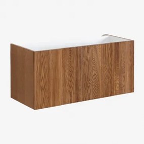 Hangend Badkamermeubelset Van Hout Met Geïntegreerde Wastafel Fiore Ash Brown & Spiegelloze & Zonder Kraan - Sklum