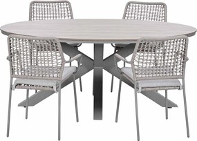 Garden Impressions Natas tuinset 5-delig taupe - Tulli tuintafel 180x115 cm - light teak vironwood