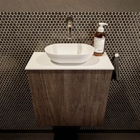 Mondiaz Fowy toiletmeubel 50cm dark brown met witte waskom midden zonder kraangat