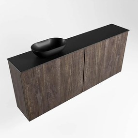 Mondiaz Fowy toiletmeubel 120cm dark brown met zwarte waskom links zonder kraangat