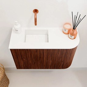 Mondiaz Joya 60cm toiletmeubel ronding rechts ruby met wastafel faye links zonder kraangat talc