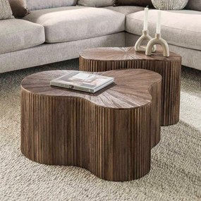 Teak Salontafelset Met Ribbels - 77 X 60cm.