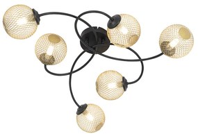 Moderne plafondlamp zwart met goud 6-lichts - Athens Wire Landelijk G9 Binnenverlichting Lamp