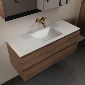 Mondiaz Aivy badmeubel 120cm mocha met wastafel solid surface talc midden zonder kraangat en spiegelkast