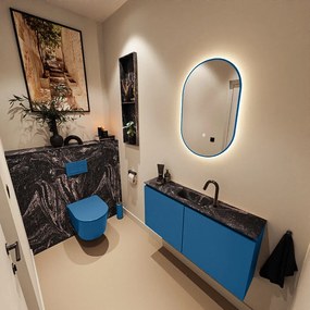 Mondiaz Ture DLux toiletmeubel 100cm jeans met wastafel lava midden met kraangat