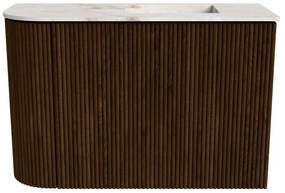 Mondiaz Joya DLux 60cm toiletmeubel ronding links walnut met wastafel faye rechts 1 kraangat frappe