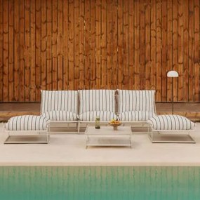 3-delige Modulaire Tuinset Met Bank, Bijzettafel En 2 Omvormbare Poefs Amaro Tapioca Beige - Marine Blauw - Sklum