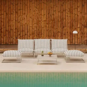 Amaro Tuinset Met Modulaire 3-delige Bank, Bijzettafel En 2 Omvormbare Poefs Tapioca Beige - Marine Blauw - Sklum
