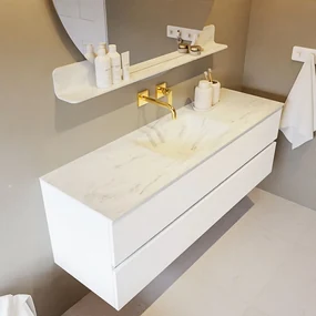 Mondiaz Vica DLux badmeubel 150cm talc 2 lades met wastafel opalo midden zonder kraangat