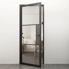 Stalen Deur - Binnendeur Met Klink Linksdraaiend Helder Glas 231,5x93 - Zwart - Incl. Kozijn
