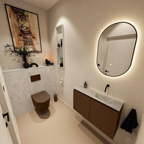 MONDIAZ TURE-DLUX 80cm toiletmeubel Rust. EDEN wastafel Opalo positie rechts. Zonder kraangat. TUREDX80RUSR0OPA