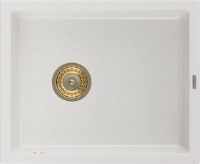 Mexen Pedro granieten spoelbak 1-kamerig 560 x 460 mm, wit, gouden sifon - 6508561000-20-G