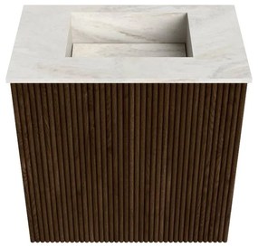 Mondiaz Joya DLux 40cm toiletmeubel walnut met wastafel faye midden zonder kraangat ostra