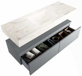 Mondiaz Alan DLux badmeubel 130cm plata 2 lades met wastafel ostra midden 1 kraangat