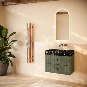 Muebles Murcia badmeubel ribbelfront 80cm legergroen met Portoro Gold wastafel zonder kraangat