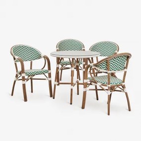 Set Ronde Tafel Ø80 Cm En 4 Stapelbare Tuinstoelen Met Aluminium Armleuningen Brielle Bistro Groen – Kool - Gardenia Wit - Sklum