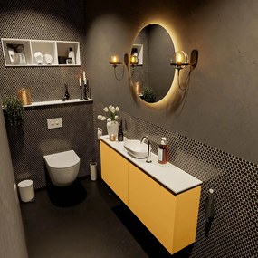 Mondiaz Fowy toiletmeubel 120cm ocher met witte waskom midden en kraangat