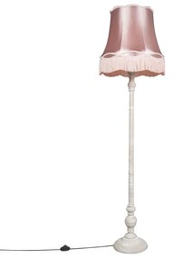 Retro vloerlamp grijs met roze Granny kap - Classico Retro E27 rond Binnenverlichting Lamp