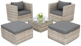 Roma Terrace technorattan tuinmeubelen + 2 Garden Point poefs grijs