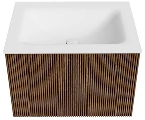 Mondiaz Kurve 60cm badmeubel walnut met 1 lade en wastafel cloud midden 1 kraangat