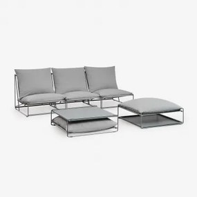 Amaro Modulaire 3-delige Loungeset Met Bijzettafel En Omvormbare Poef Grijs - Sklum