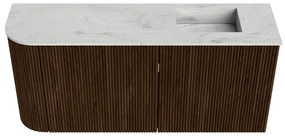 Mondiaz Joya DLux 90cm toiletmeubel ronding links walnut met wastafel faye rechts 1 kraangat opalo