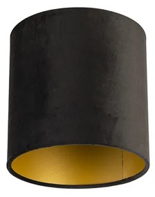 Stoffen Velours lampenkap zwart 20/20/20 met gouden binnenkant cilinder / rond