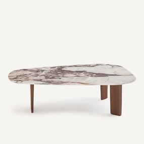 Salontafel, keramiek met marmereffect en walnootfineer, DOLMENA