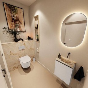 MONDIAZ TURE-DLUX 40cm toiletmeubel Linen. EDEN wastafel Frappe positie rechts. Zonder kraangat. TUREDX40LINR0FRA