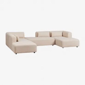4-delige Modulaire Chaise Longue-bank Rechts Met Dubbele Chaise Fogler Chenille Crème Beige - Sklum