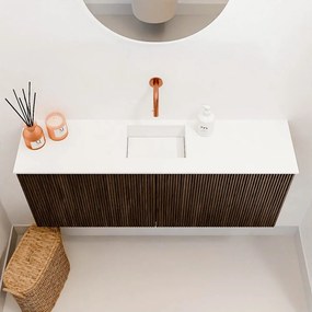 Mondiaz Joya 100cm toiletmeubel walnut met wastafel faye midden zonder kraangat talc