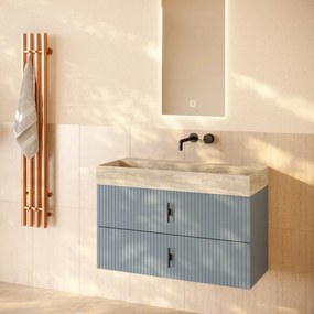 Muebles Murcia badmeubel ribbelfront 100cm baby blauw met White Travertin wastafel zonder kraangat