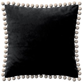 Dekoria Kussenhoes Wera met pompons, zwart 45 x 45 cm