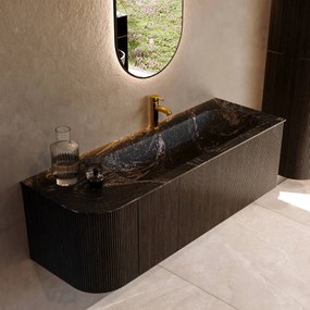 Mondiaz Kurve-dlux 135cm badmeubel ronding links shadow met 1 lade en deur en wastafel big medium kraangat rechts lava