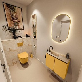 MONDIAZ TURE-DLUX 60cm toiletmeubel Ocher. EDEN wastafel Frappe positie links. Met 1 kraangat. TUREDX60OCHL1FRA