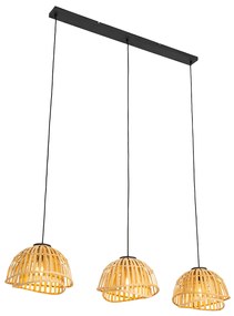 Oosterse hanglamp zwart met naturel bamboe 3-lichts - Pua