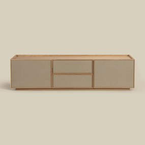 Tv-meubel Eiken Met Stoffen Deuren 150 Cm - 150x40x40cm.