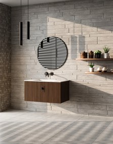 Muebles Raya badmeubel ribbelfront 80cm walnoot met witte wastafel zonder kraangat