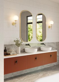 Muebles Ezra badmeubel ribbelfront 240cm terracotta met wit toppaneel en waskom