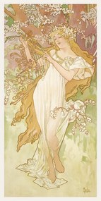 Kunstreproductie The Seasons: Spring (Art Nouveau Portrait) - Alphonse Mucha