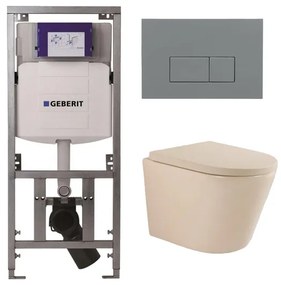 QeramiQ Dely Swirl Toiletset - 36.3x51.7cm - Geberit UP320 inbouwreservoir - slimzitting - bedieningsplaat licht grijs - rechthoekige knoppen - beige 0701131/SW1102375/SW1000770/SW1026259