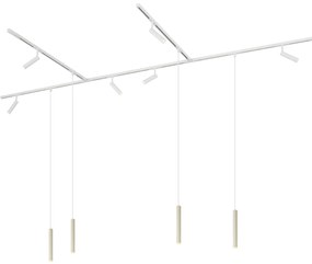 Modern railsysteem met 6 Spot / Opbouwspot / Plafondspots en 4 hanglampen beige met wit 1-fase - Slimline Uzzy Keno G9 Scandinavisch Binnenverlichting Lamp