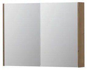 INK SPK2 Spiegelkast - 100x14x74cm - 2 deuren - dubbelzijdige Spiegel - schakelaar en stopcontact - MDF Fineer Ash grey 1105322